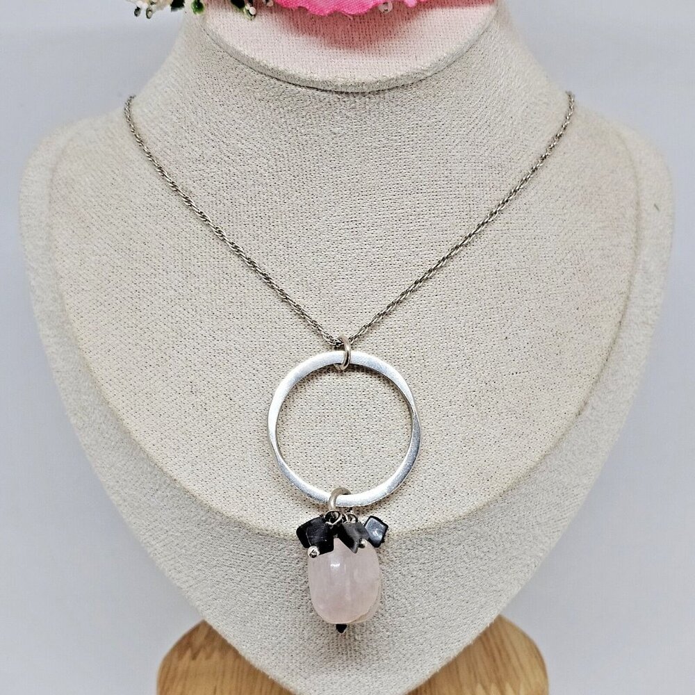 HandPicked 925 Silver Rose Quartz Gemstone Jumble Pendant Necklace
